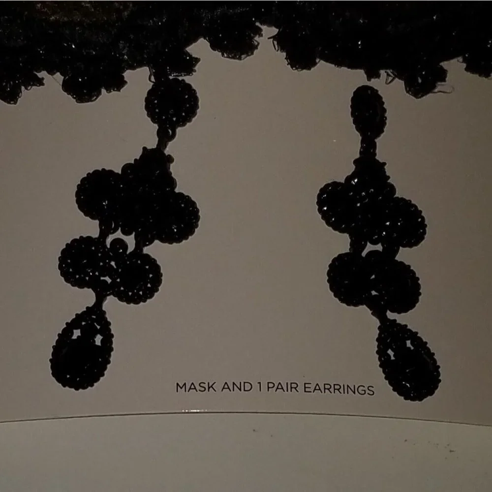 NEW 2 Adult Masquerade Mask Matching Earrings Set Halloween Ivory Gold Black Lot